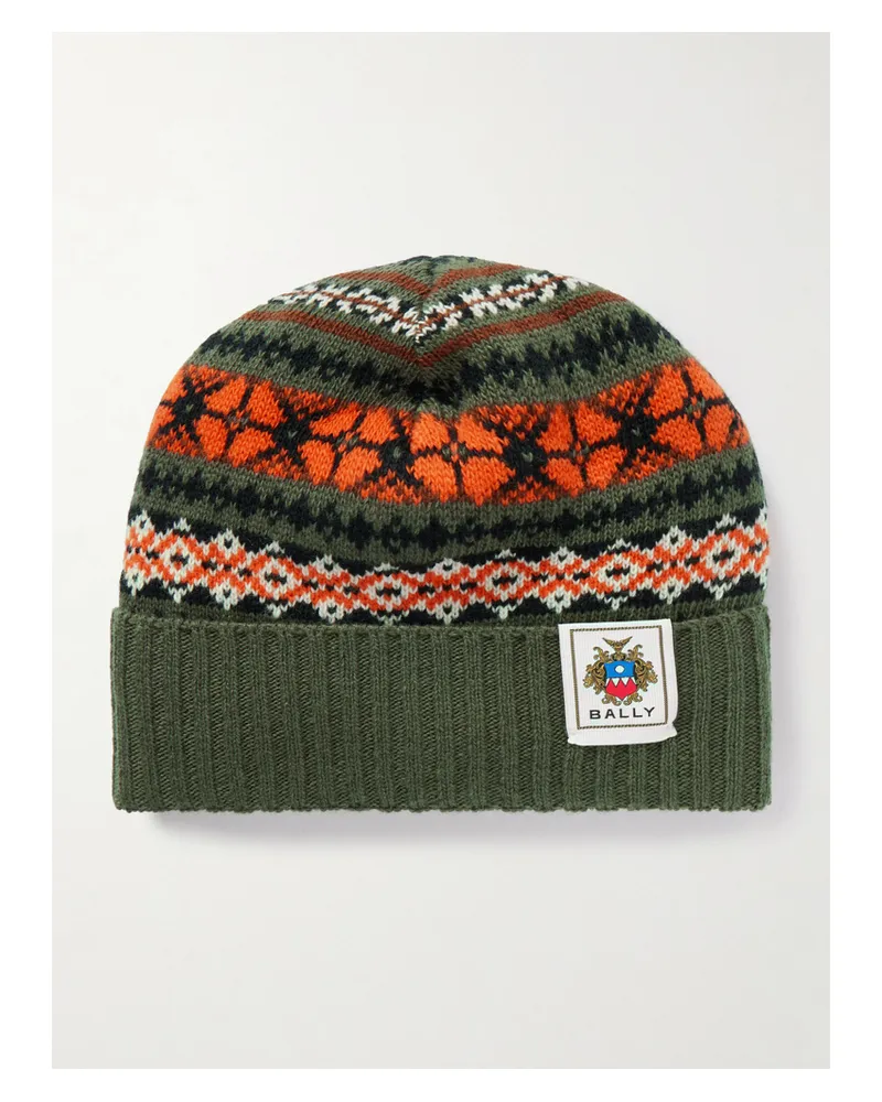 Bally Fair Isle Wool Beanie - Green Green