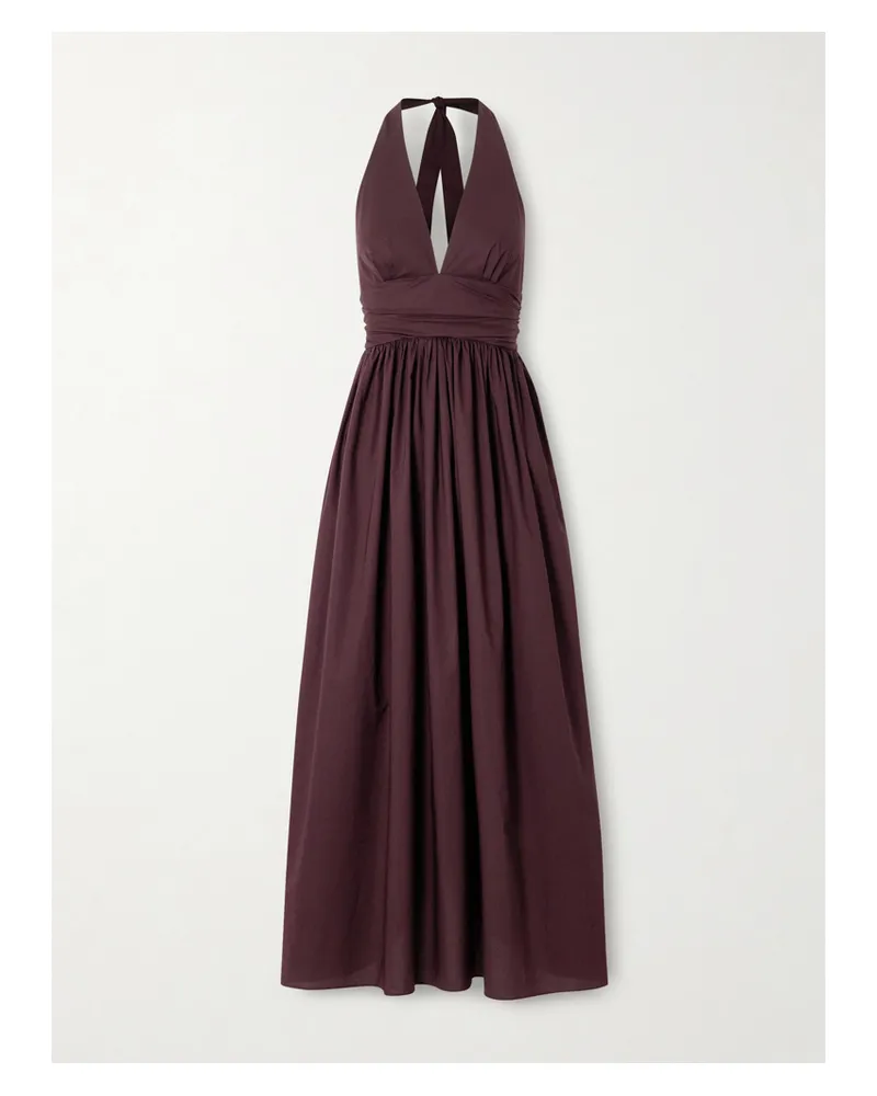 Matteau Gathered Organic Cotton-poplin Halterneck Maxi Dress - Burgundy Burgundy