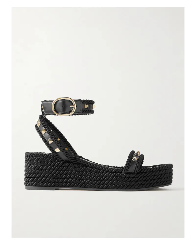 Valentino Garavani Rockstud Torchon 60 Espadrilles Aus Seidenkordel Und Leder - Schwarz Schwarz