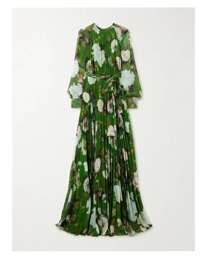 Erdem Robe Aus Crêpe De Chine Mit Blumenmuster Und Plissee - Grün Grün