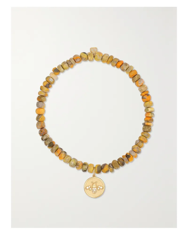 Sydney Evan Tiny Bee 14-karat Gold, Jasper And Diamond Bracelet - Yellow Yellow