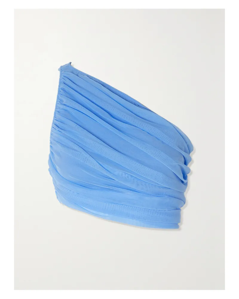 Norma Kamali Diana Asymmetrisches Bikini-oberteil Aus Stretch-mesh Mit Raffungen - Blau Blau