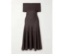 Marilyn Off-the-shoulder Organic Cashmere Midi Dress - Brown