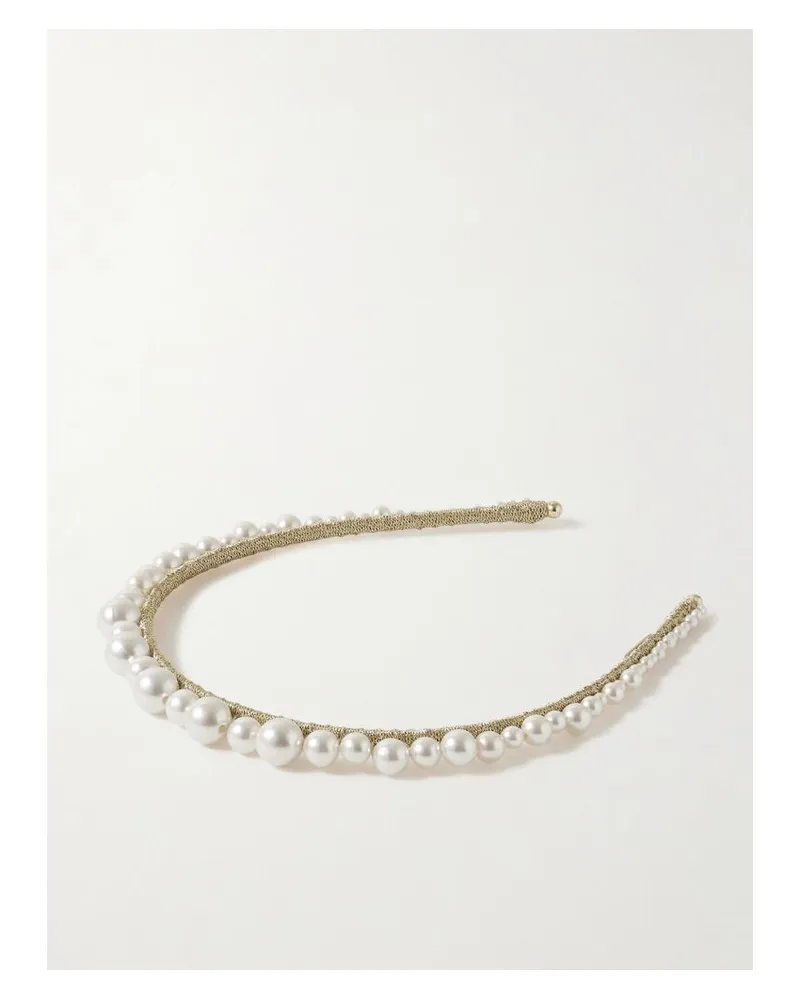 Jennifer Behr Belladonna Haarreif Mit Metallic-strickbesatz Und Kunstperlen - Wollweiß Wollweiß