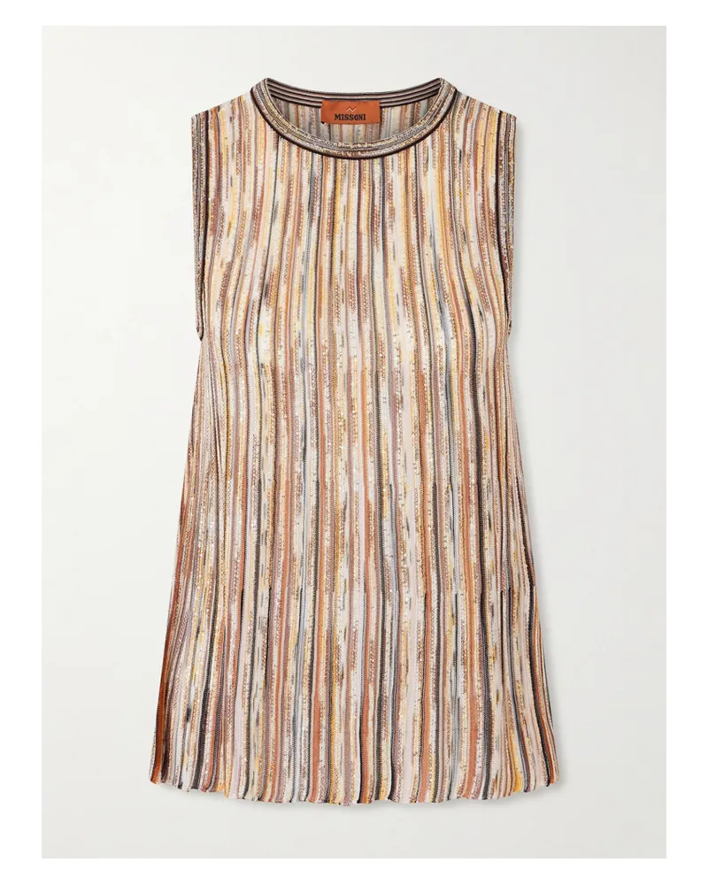 Missoni Mare Tanktop Aus Gestreiftem Metallic-häkelstrick Mit Pailletten - Braun Braun