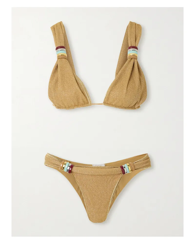 Oséree Lumière Triangel-bikini In Metallic-optik Mit Verzierungen - Gold Gold