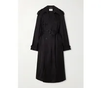 Double-breasted Belted Silk-twill Trench Coat - Black