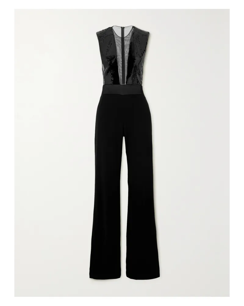 GALVAN Jumpsuit Aus Tüll Und Crêpe Mit Pailletten - Schwarz Schwarz