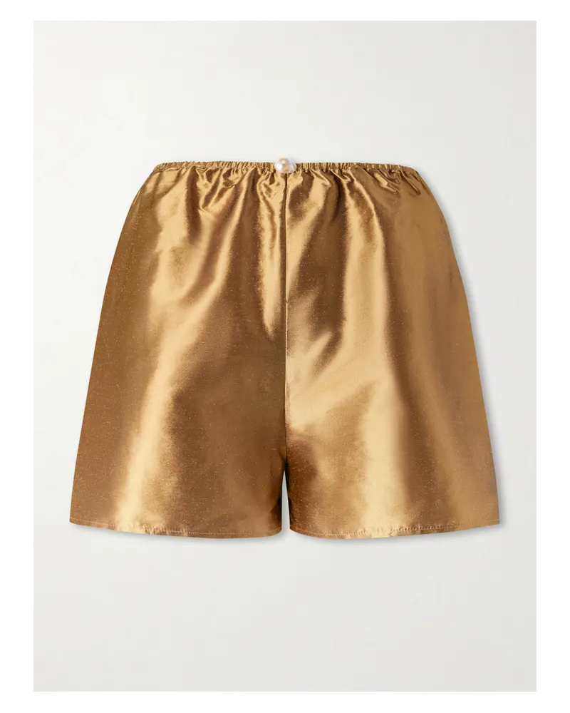 Sara Cristina Playa Pearl-embellished Silk-shantung Shorts - Gold Gold
