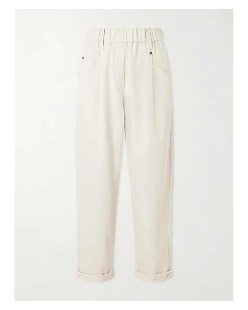 Brunello Cucinelli Tapered Cotton-blend Trousers - Neutrals Neutrals