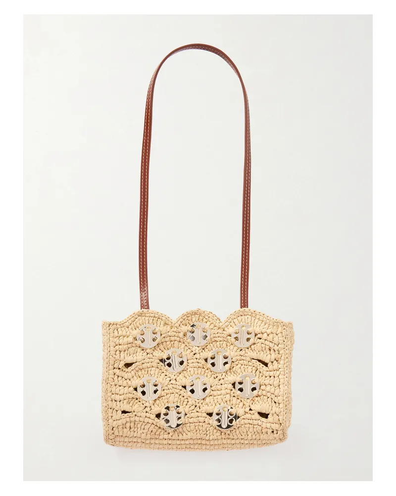 Paco Rabanne Sac A Man Leather-trimmed Studded Raffia Shoulder Bag - Neutrals Neutrals