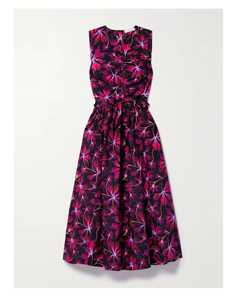 Ulla Johnson Mimi Midikleid Aus Baumwollpopeline Mit Blumenprint Und Raffungen - Mehrfarbig Mehrfarbig