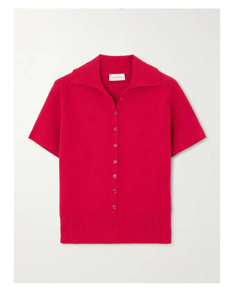 Magda Butrym Kurzärmeliger Pullover Aus Einer Baumwollmischung Mit Polokragen - Rot Rot