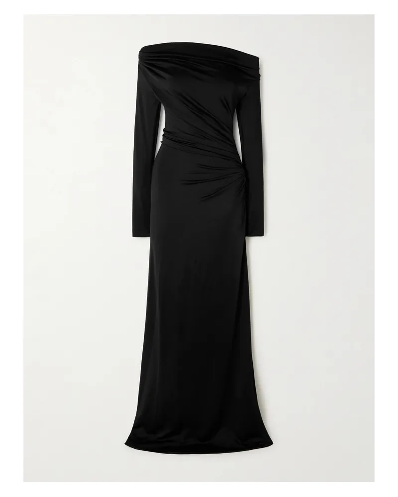 Victoria Beckham Schulterfreie Robe Aus Satin Mit Raffungen - Schwarz Schwarz