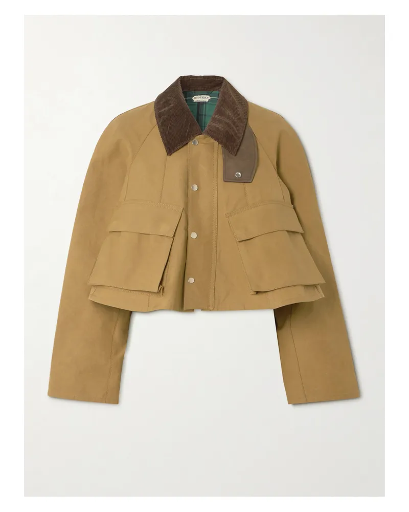 J.W.Anderson Cropped Corduroy-trimmed Waxed-cotton Jacket - Neutrals Neutrals