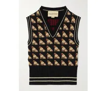 Pullunder Aus Woll-jacquard Mit Streifen - Schwarz