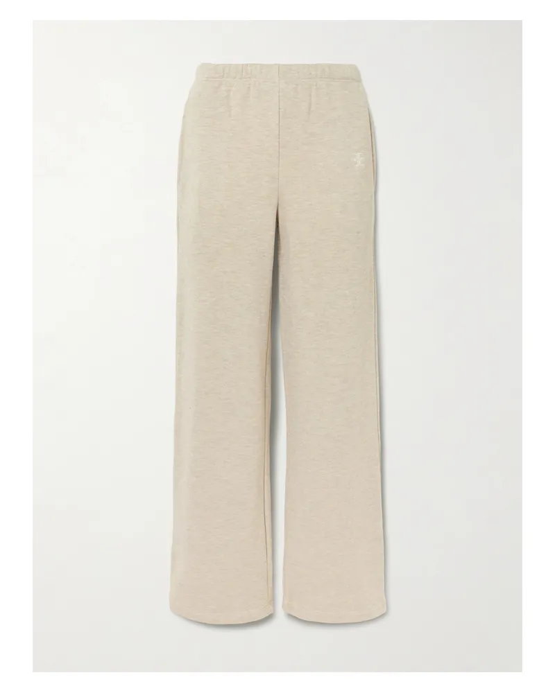 ÉTERNE Embroidered French Cotton-blend Terry Wide-leg Sweatpants - Neutrals Neutrals
