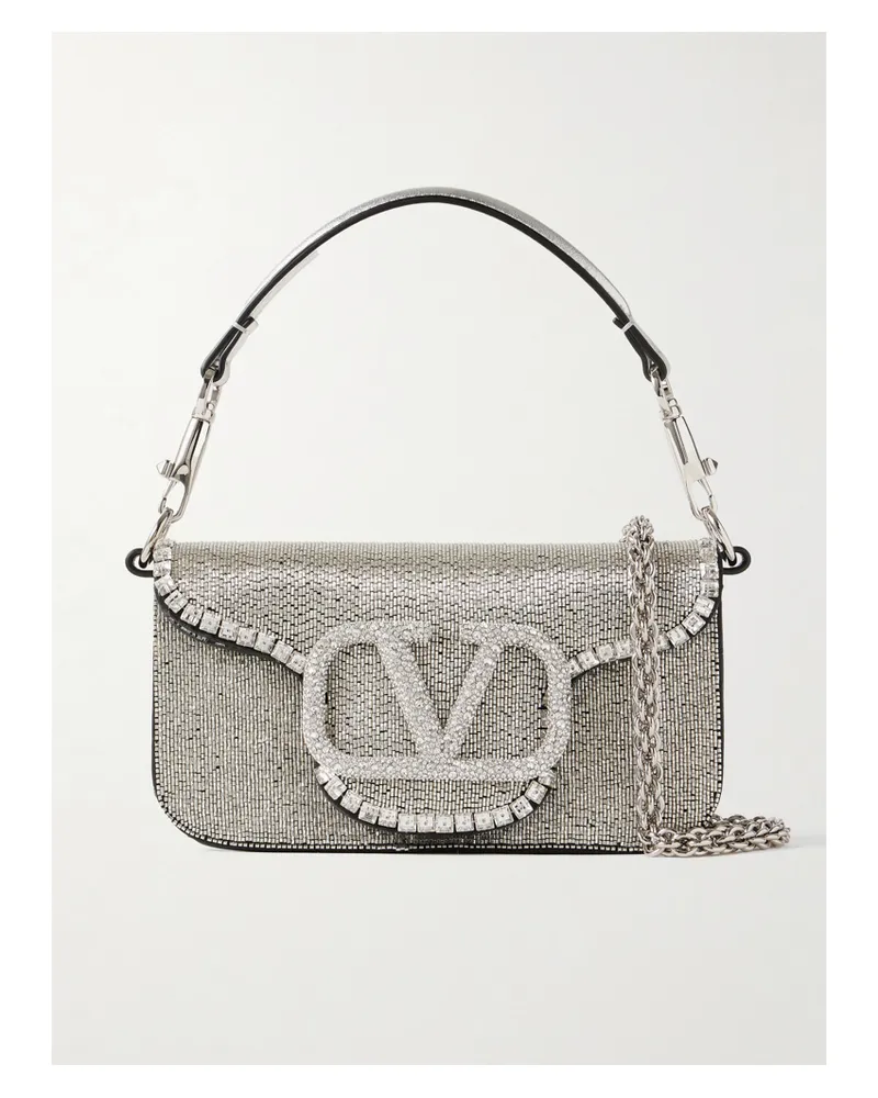 Valentino Garavani Locò Vlogo Kleine Schultertasche Aus Leder Mit Verzierungen - Silber Silber
