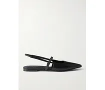 Embellished Cutout Leather Slingback Ballet Flats - Black