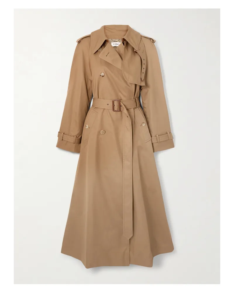 Chloé Doppelreihiger Trenchcoat Aus Baumwollgabardine Mit Lederbesätzen - Braun Braun