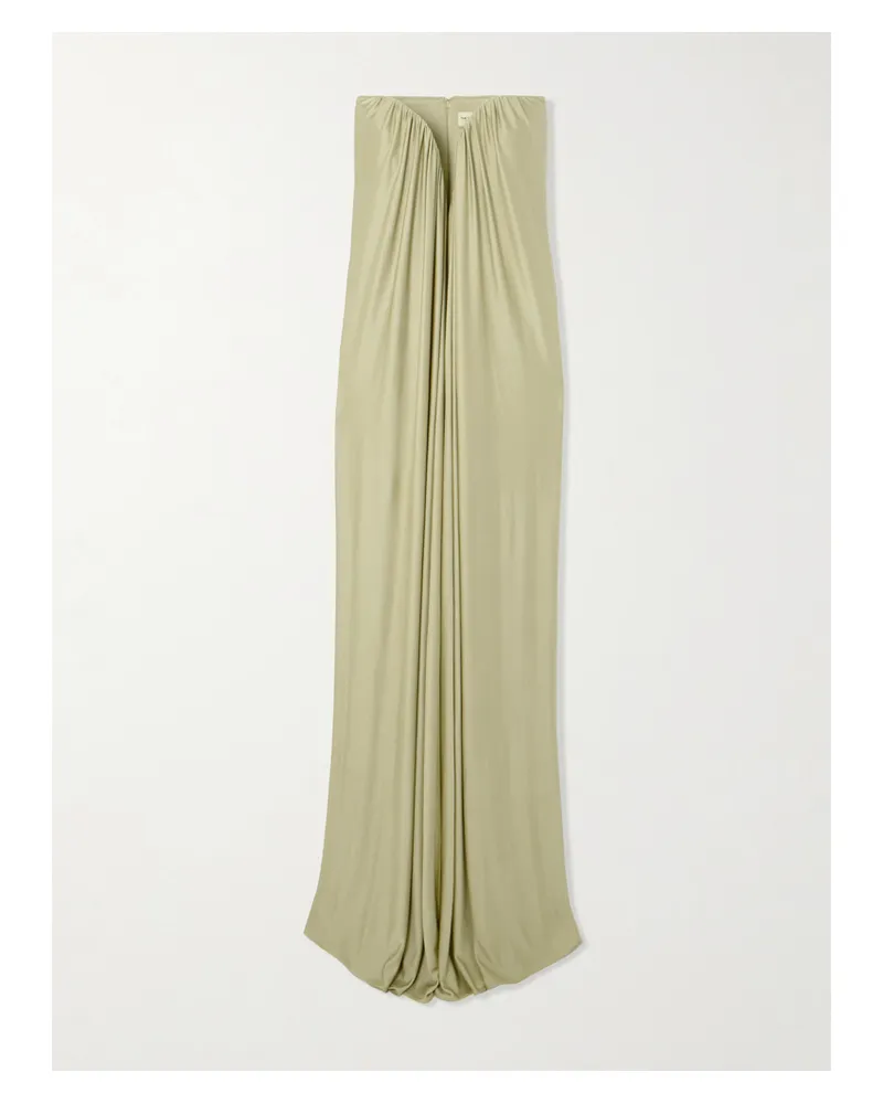 The New Arrivals Ilkyaz Ozel Olivienne Strapless Pleated Satin Gown - Green Green