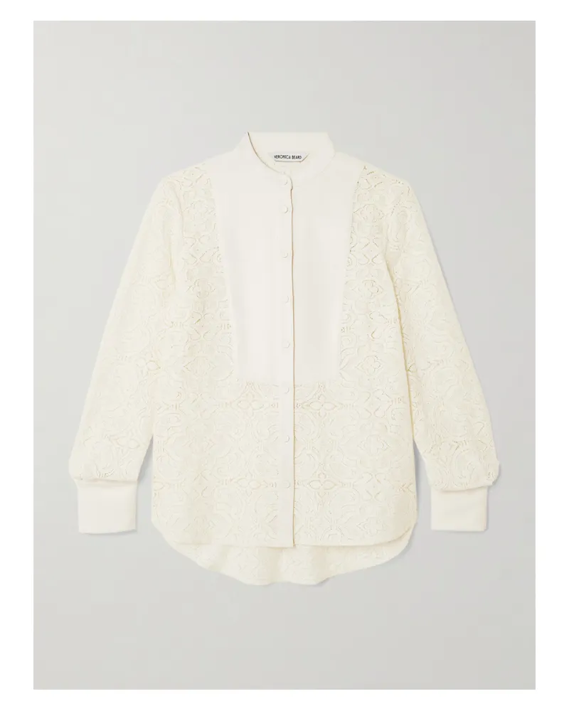 Veronica Beard Naya Hemd Aus Schnurgebundener Spitze Aus Einer Seidenmischung Mit Crêpe-besätzen - Elfenbein Elfenbein