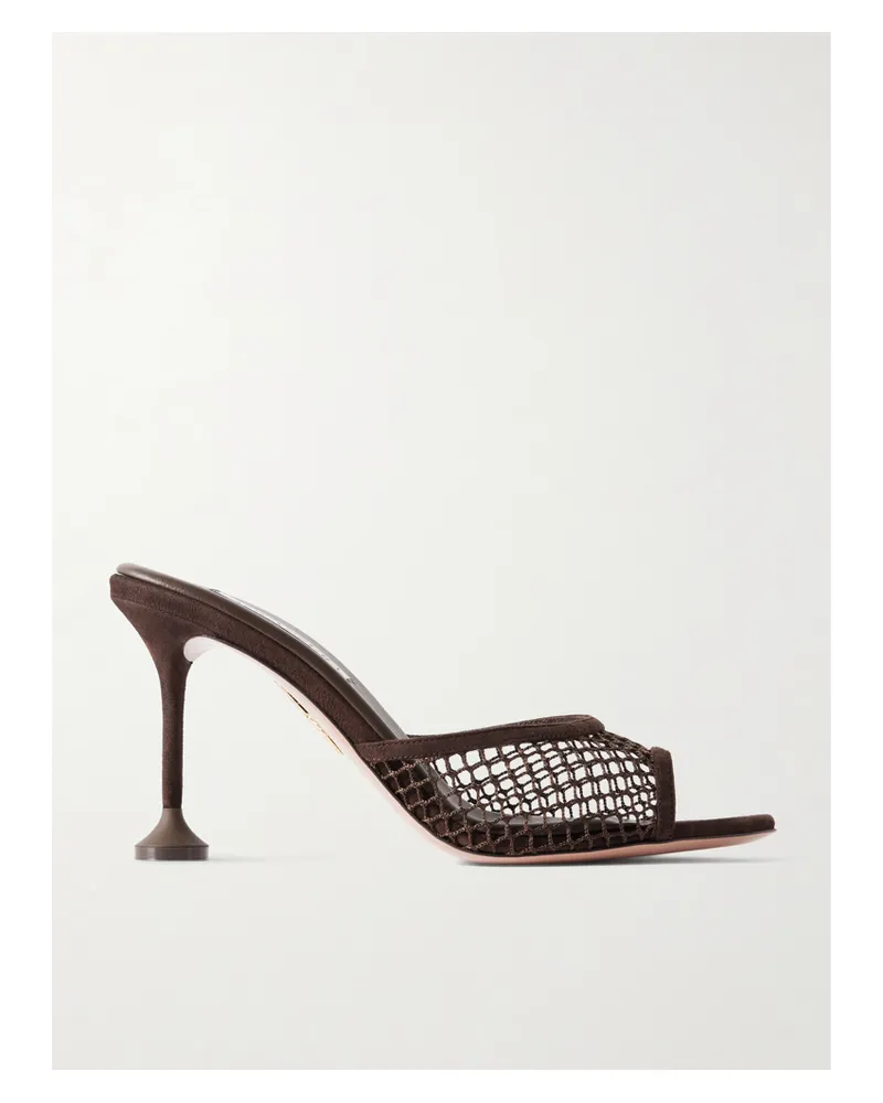 Aquazzura Bisous 85 Mules Aus Netzmaterial Mit Velourslederbesätzen - Braun Braun