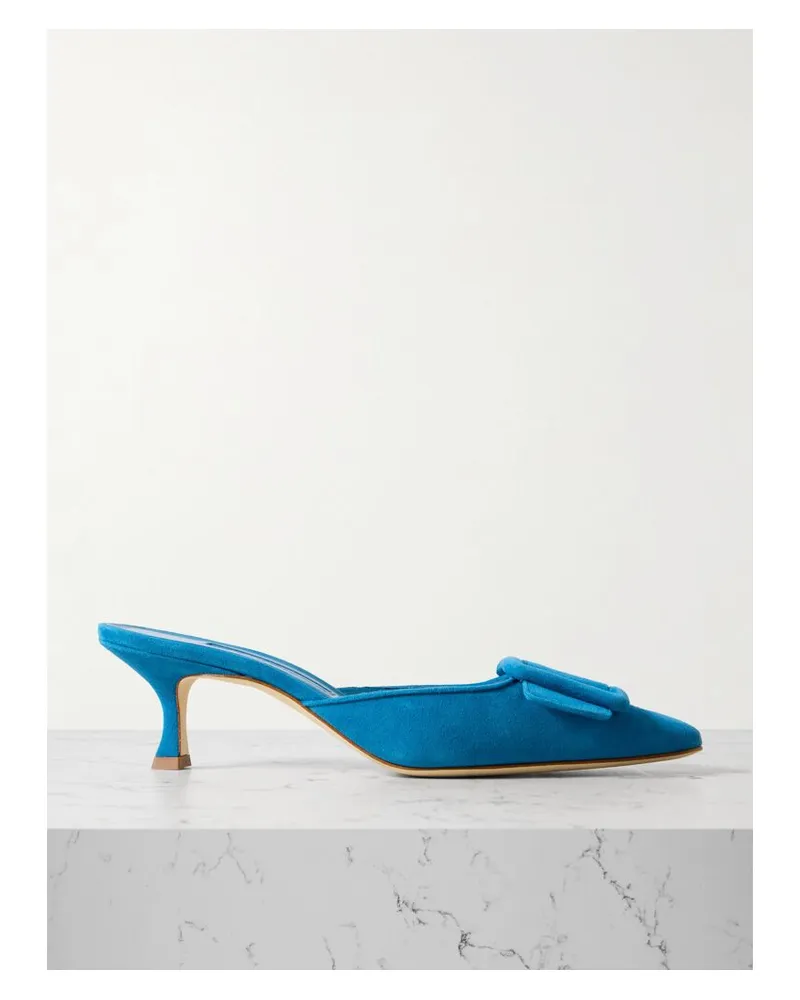 Manolo Blahnik Maysale 50 Mules Aus Veloursleder Mit Schnalle - Blau Blau