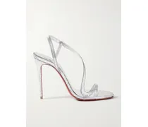 Rosalie 100 Slingback-sandalen Aus Craquelé-leder In Metallic-optik - Silber