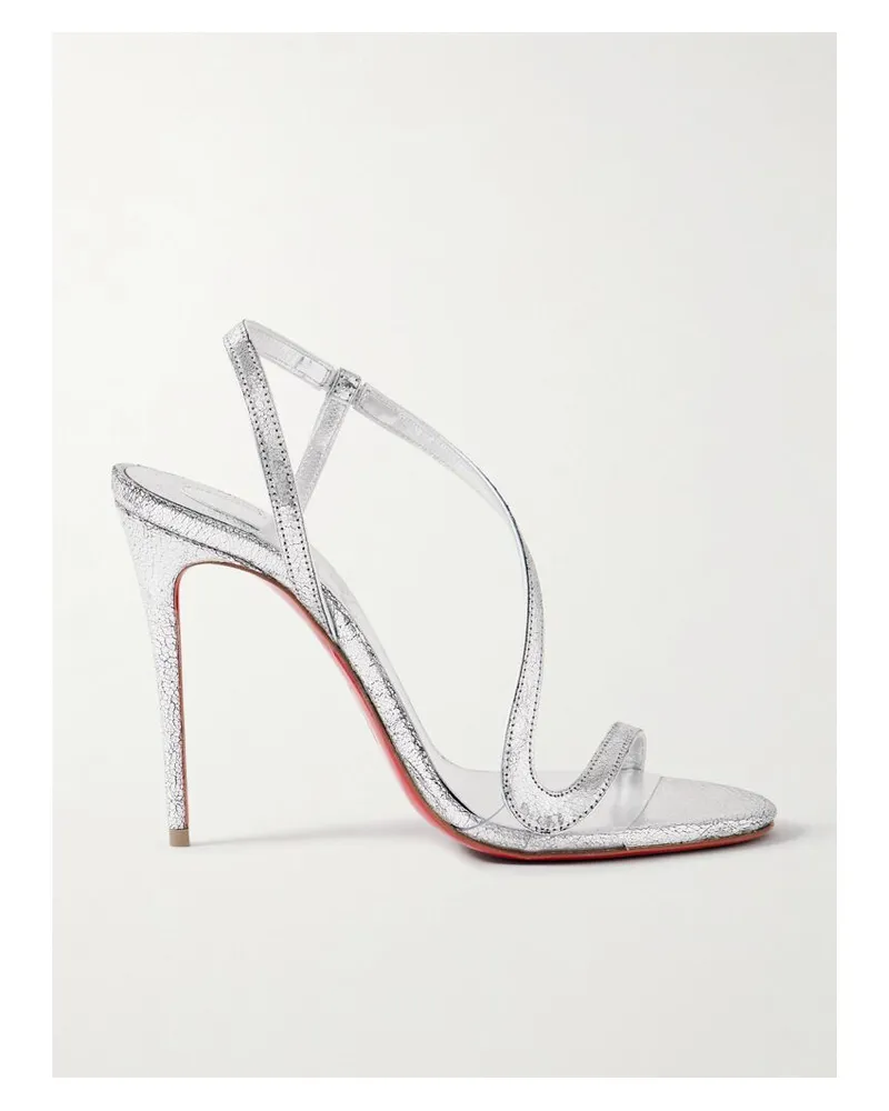 Christian Louboutin Rosalie 100 Slingback-sandalen Aus Craquelé-leder In Metallic-optik - Silber Silber