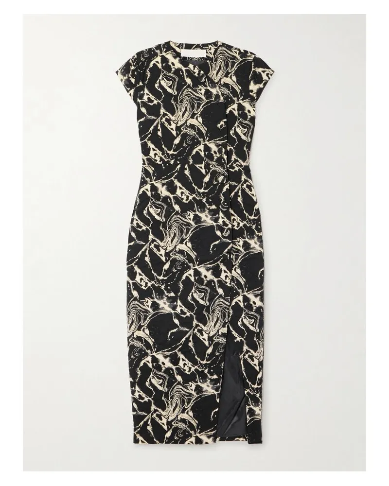 DESTREE Dorothea Marble Midikleid Aus Einer Metallic-baumwollmischung Mit Jacquard-muster Und Wickeleffekt - Schwarz Schwarz