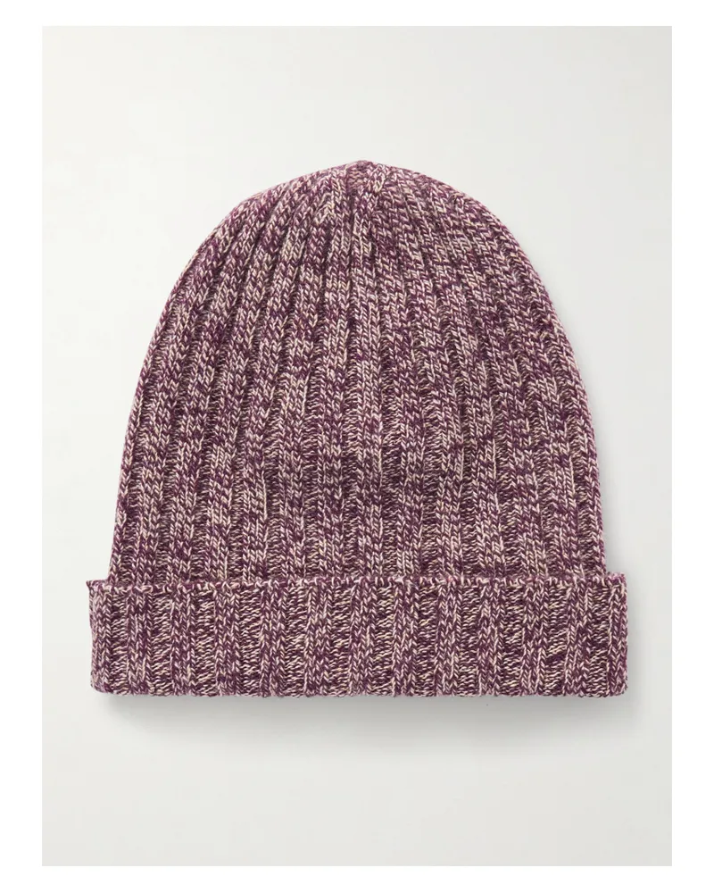 The Elder Statesman Pax Ribbed Cashmere Beanie - Burgundy Burgundy