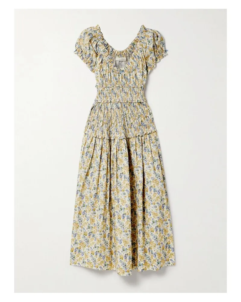 DÔEN Leanne Midikleid Aus Baumwoll-voile Mit Blumenprint Und Raffungen - Gelb Gelb
