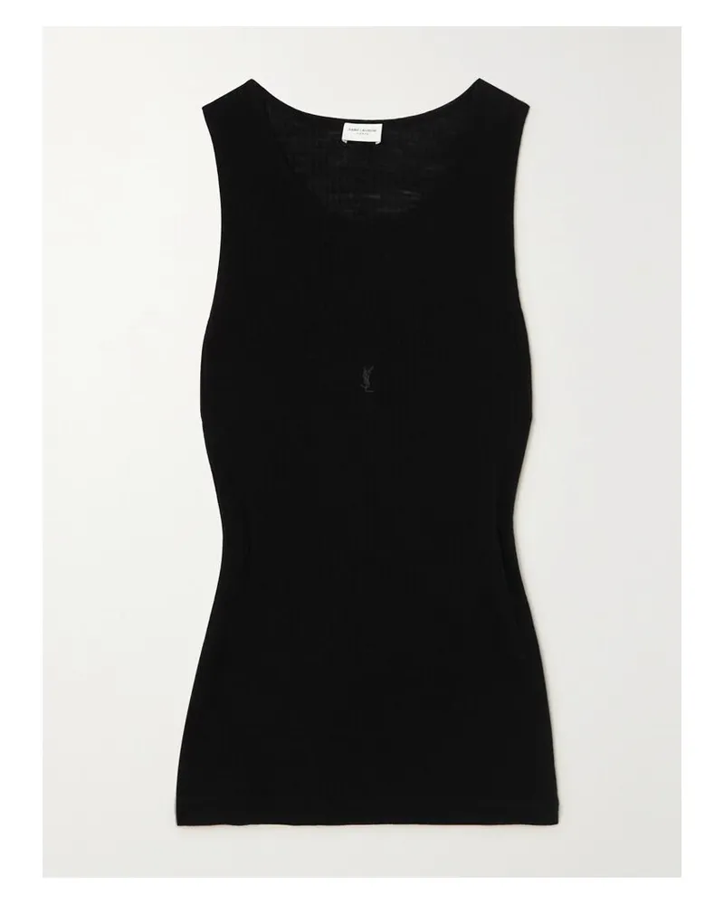 Saint Laurent Tanktop Aus Gerippter Wolle Mit Stickerei - Schwarz Schwarz