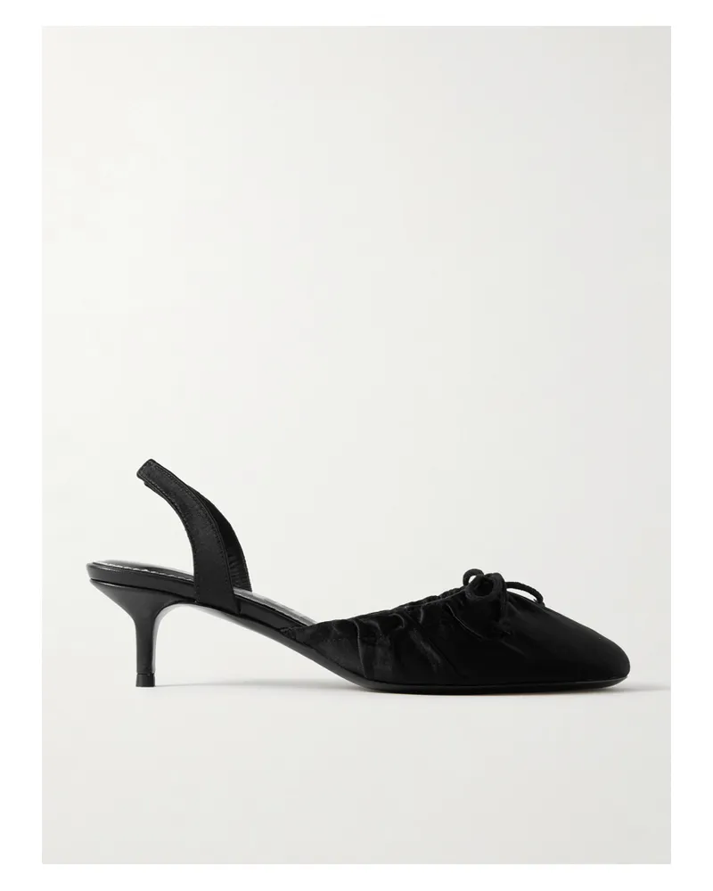 STAUD Alba Slingback-pumps Aus Satin Mit Raffungen - Schwarz Schwarz