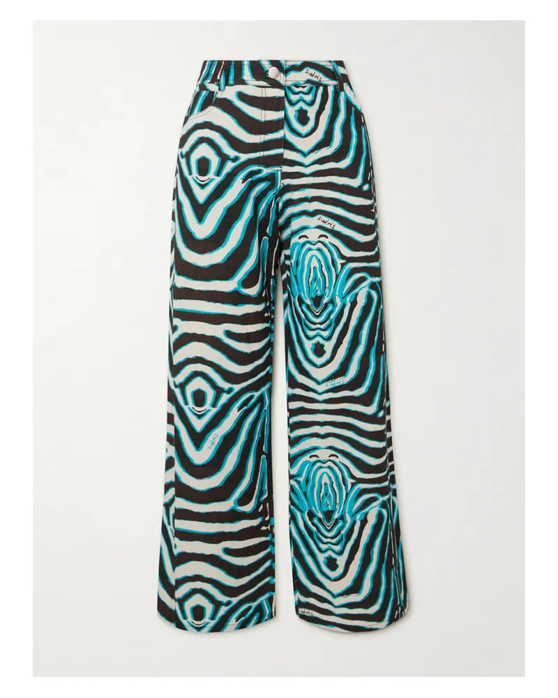 SIEDRES Hose Mit Weitem Bein Aus Einer Baumwoll-leinenmischung Mit Zebraprint - Blau Blau