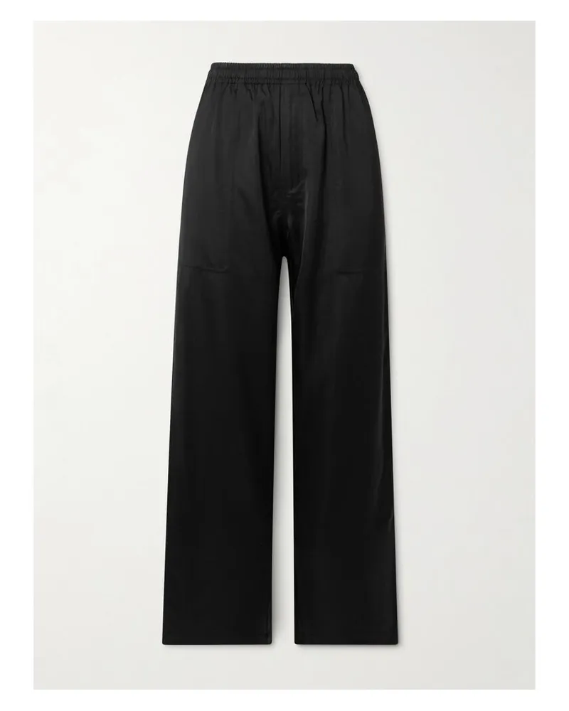 BODE Jogginghose Mit Weitem Bein Aus Satin - Schwarz Schwarz