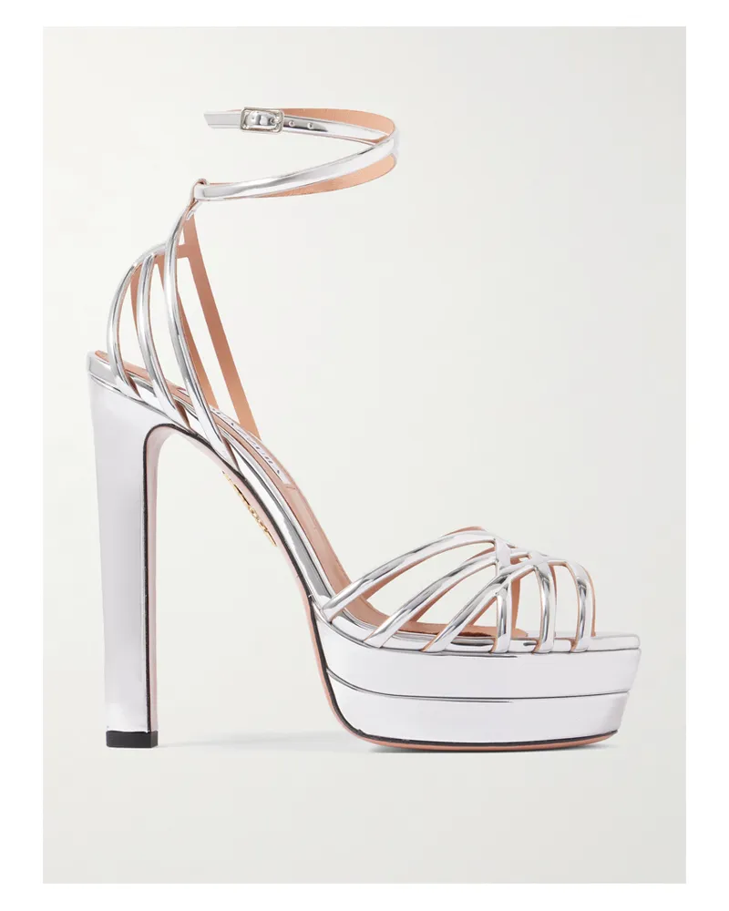 Aquazzura Wild Dream 105 Plateausandalen Aus Metallic-leder - Silber Silber