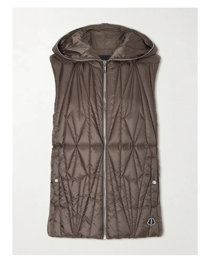 Rick Owens Moncler Daunenweste Aus Gestepptem Shell Mit Applikation Und Kapuze - Braun Braun