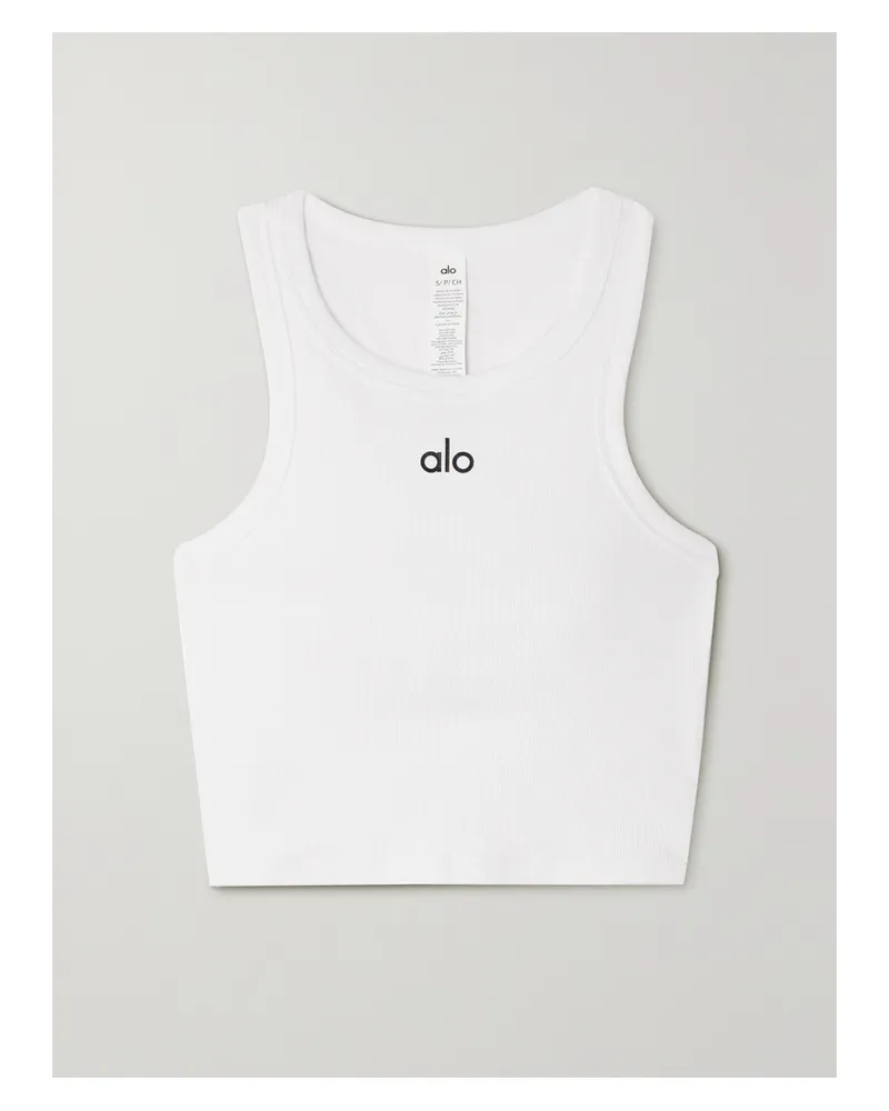 alo Aspire Verkürztes Tanktop Aus Geripptem Jersey Aus Einer Baumwollmischung - Weiß Weiß