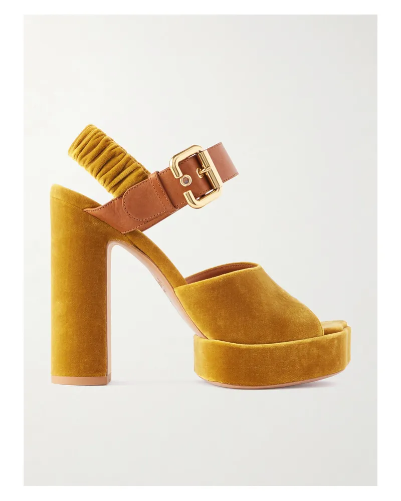 Chloé Paddington Plateausandalen Aus Samt Mit Lederbesätzen - Gelb Gelb