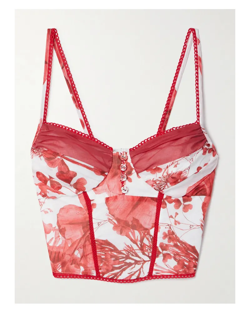 Charo Ruiz Peisy Verkürztes Bustier Aus Einer Baumwollmischung Mit Blumenprint Und Wellenkanten - Rot Rot