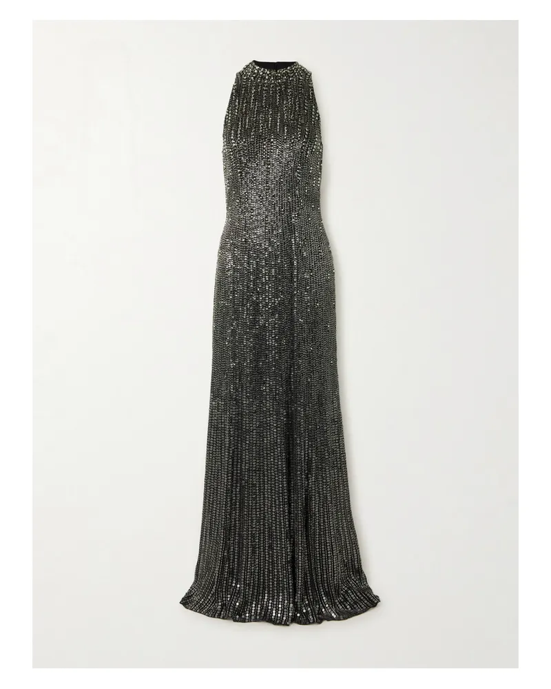 Jenny Packham Benue Crystal-embellished Sequined Silk-crepe Gown - Black Black
