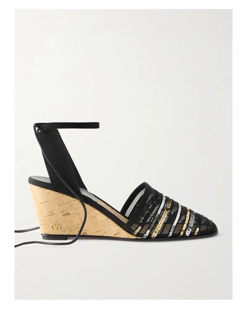 Valentino Garavani La Cruisette 75 Wedges Aus Mesh Mit Stickereien, Pailletten Und Troddeln - Schwarz Schwarz