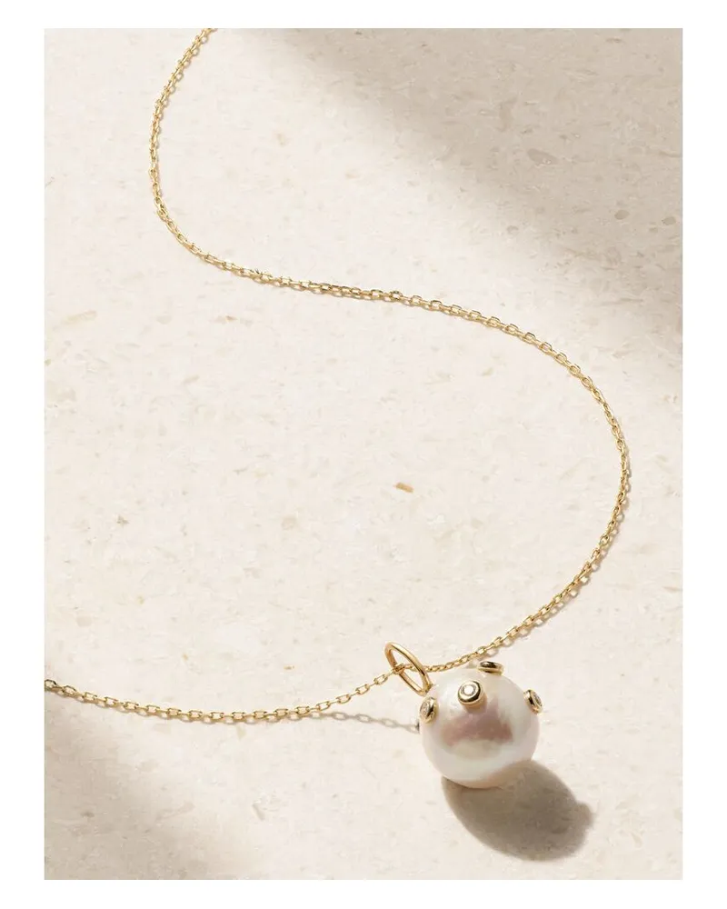 MATEO Kette Aus 14 Karat Gold Mit Perle Und Diamanten - Weiß Weiß