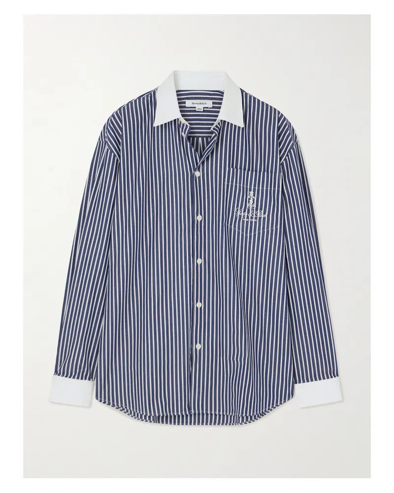 SPORTY & RICH Vendome Oversized-hemd Aus Gestreiftem Baumwoll-oxford Mit Stickerei - Blau Blau