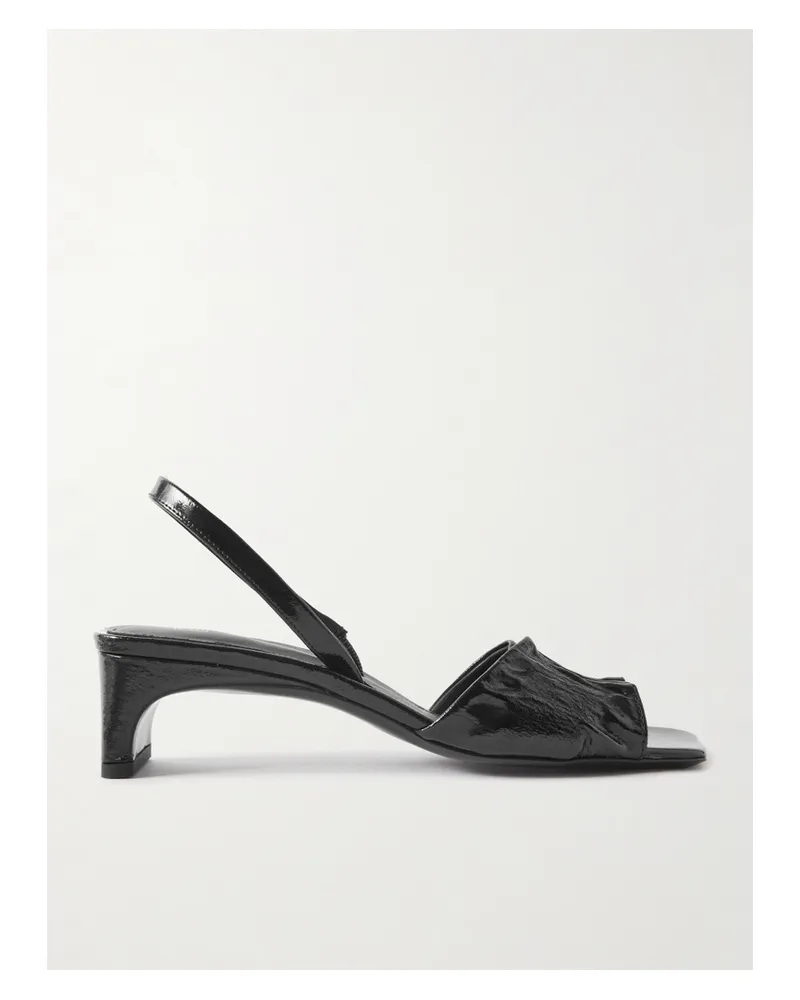 Totême Net Sustain The Gathered Scoop Slingback-sandalen Aus Glanzleder In Knitteroptik - Schwarz Schwarz