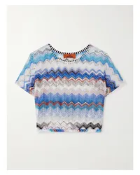 Missoni Verkürztes T-shirt aus Gestreiftem Metallic-häkelstrick Blau