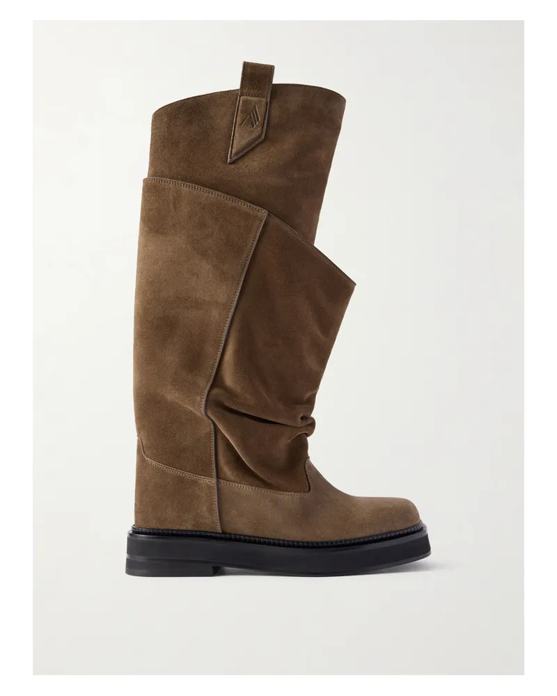 ATTICO Passeggiata Layered Suede Knee Boots - Brown Brown