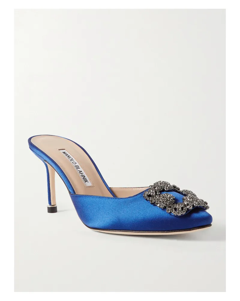 Manolo Blahnik Hangisimu 70 Embellished Satin Mules - Blue Blue